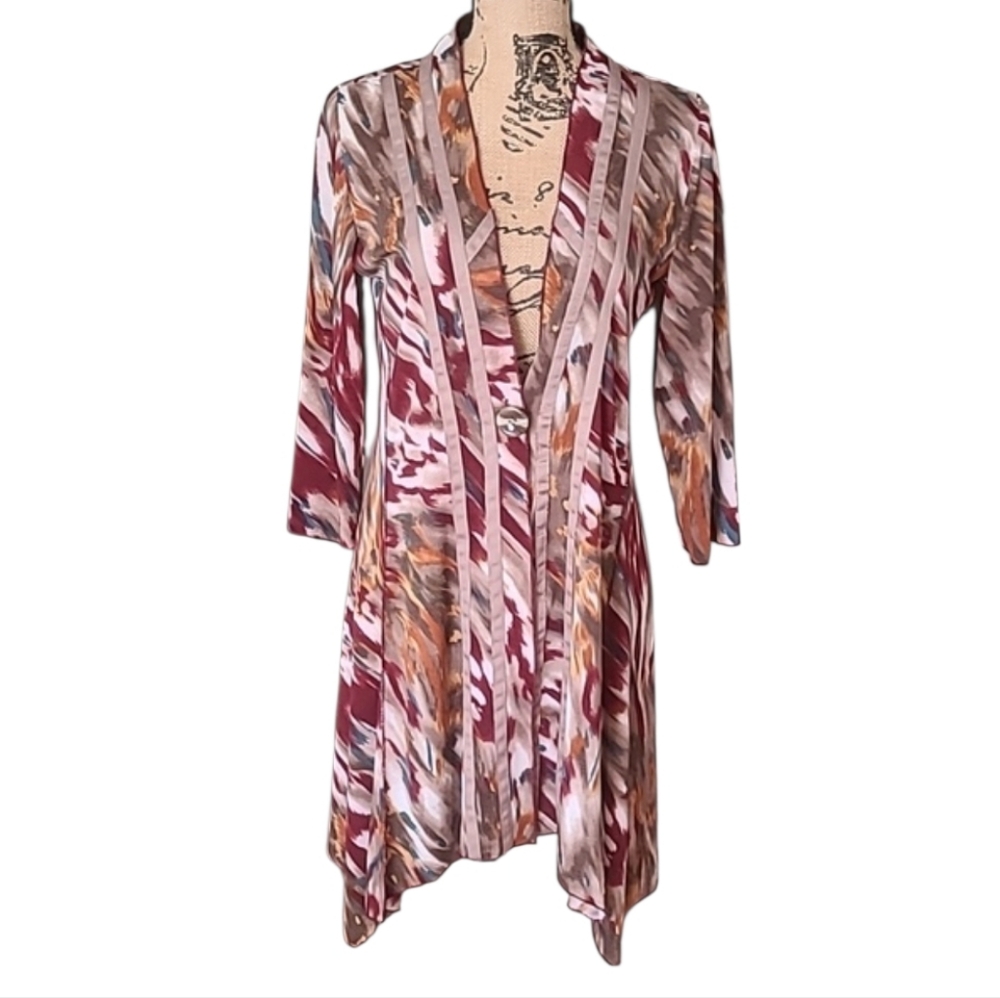 Stella Morgan Abstract Print 3/4 Sleeves Lightweight V-neck Jacket